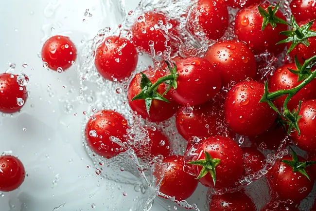 Spritzende rote Tomaten in Wasser