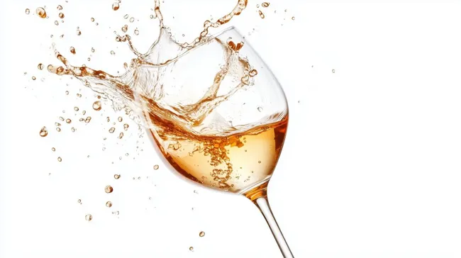 Spritzender Weißweinglas vor Weißem Hintergrund