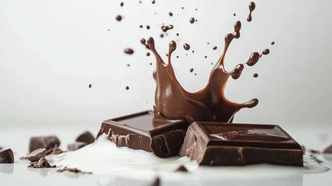 Spritzer von geschmolzener Schokolade auf Oberfläche