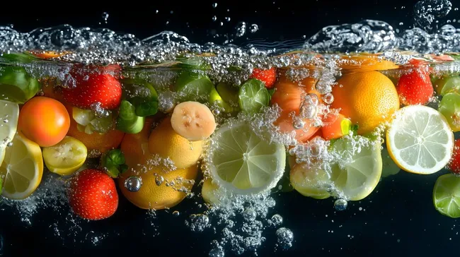 Spritzige Früchte in erfrischendem Wasserbad