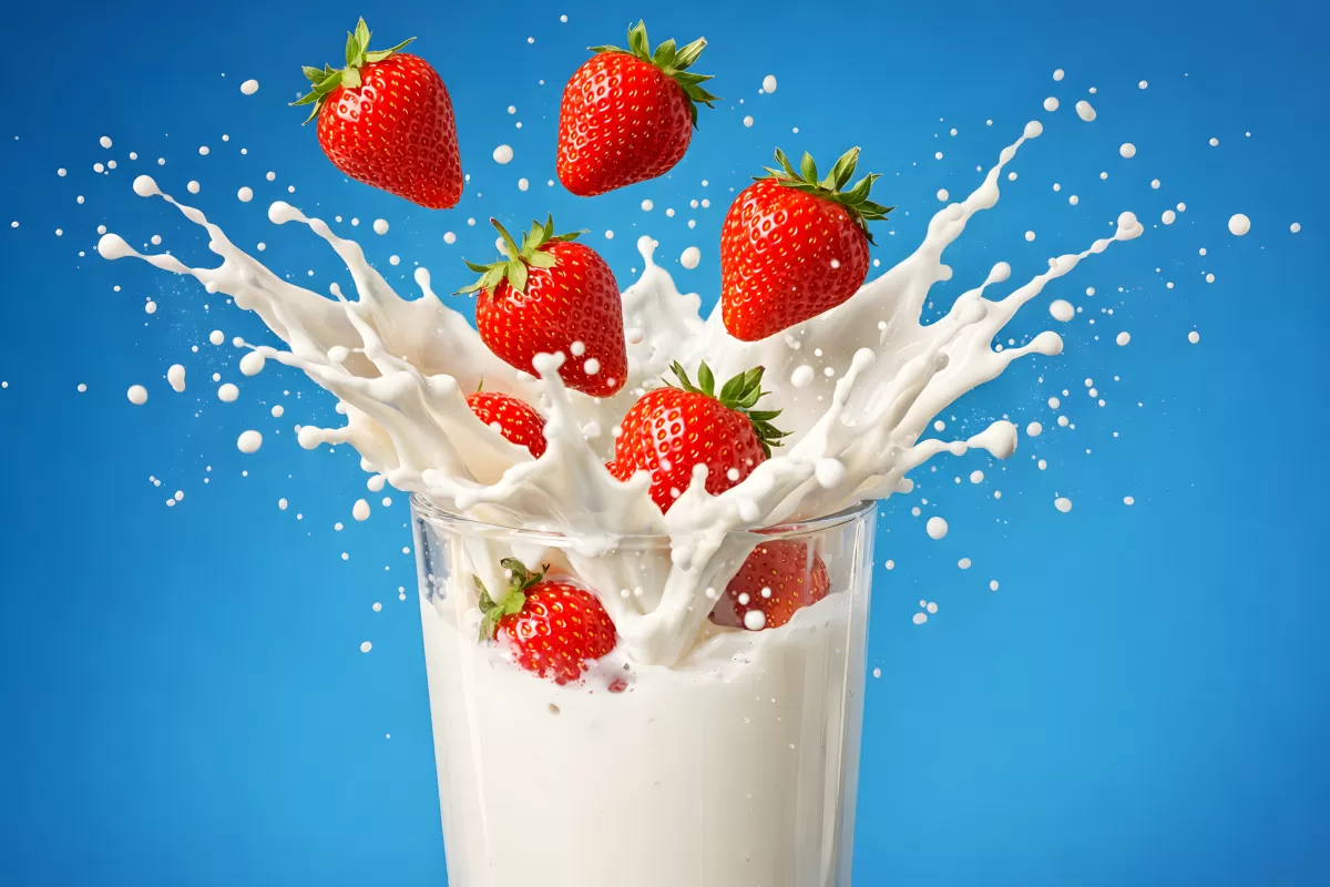 Spritziger Erdbeer-Milchshake in Glas