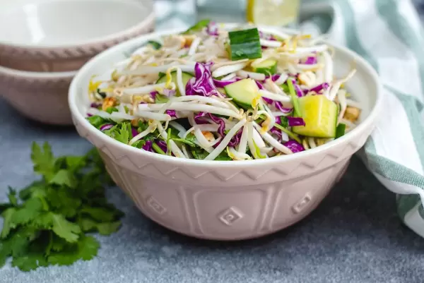 Sprout Asian Salad with Cucumber and fresh herb in a bowl  (Flip 2019)