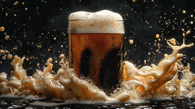 Sprudelndes Bierglas mit Schaumkrone