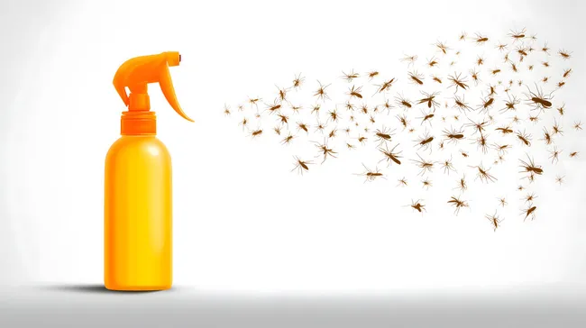 Sprühflasche gegen Mücken mit Schwarm Insekten