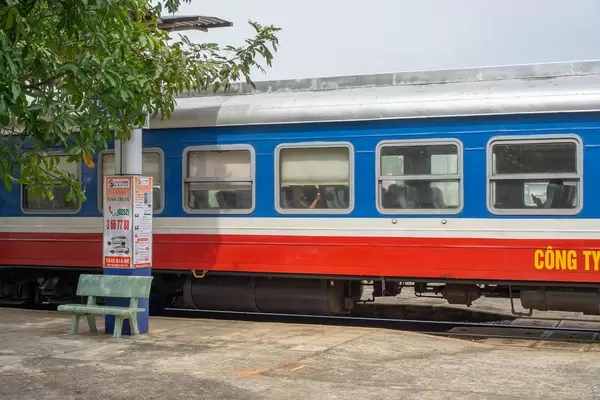 SPT1 Train from Phan Thiet to Saigon waiting at a Train Station