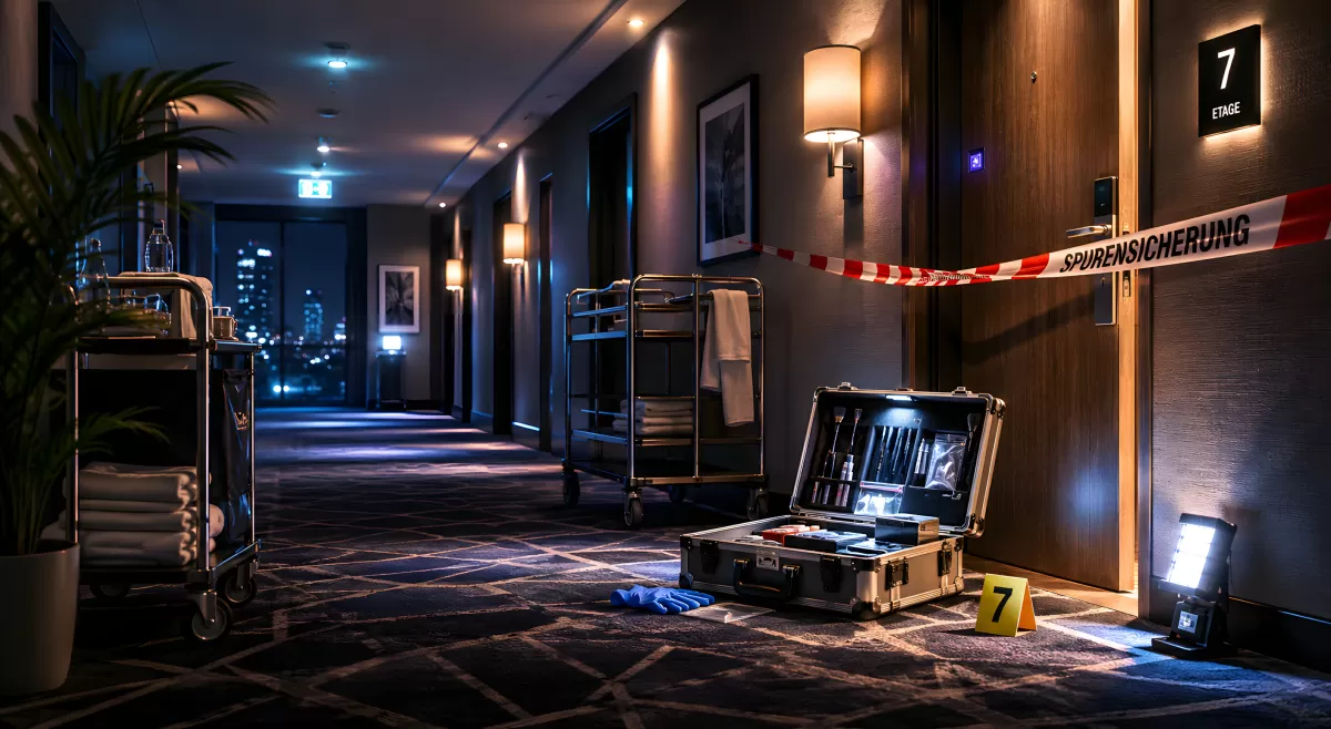 Spurensicherung im Hotelflur der 7. Etage