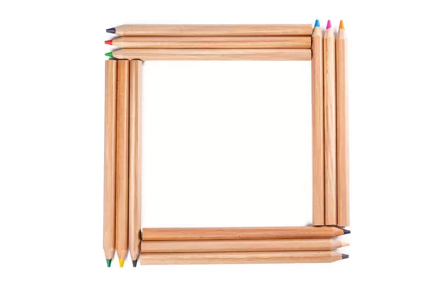Square made of wooden colored pencils, top view