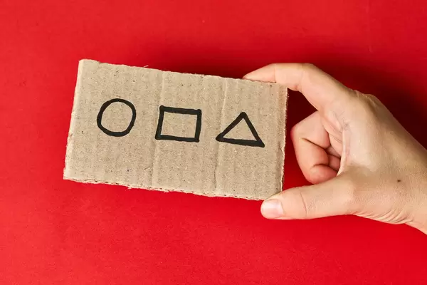 Squid game invitation card with shape symbols - circle, square and triangle