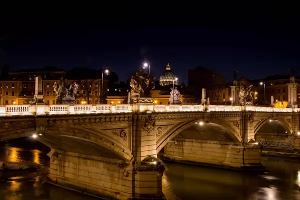 St Peter's Basilica and Bridge Vittorio Emanuele II at night