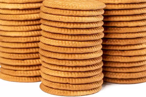Stacks of cookie crackers, close-up