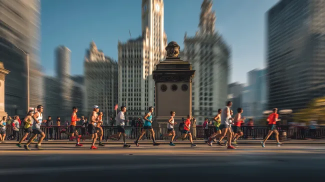 Stadtmarathon durch moderne Hochhäuser