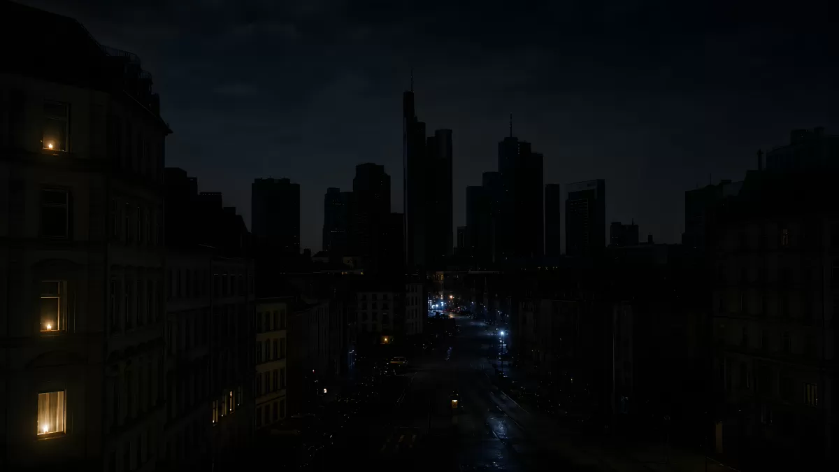Stadtsilhouette bei Stromausfall in der Nacht