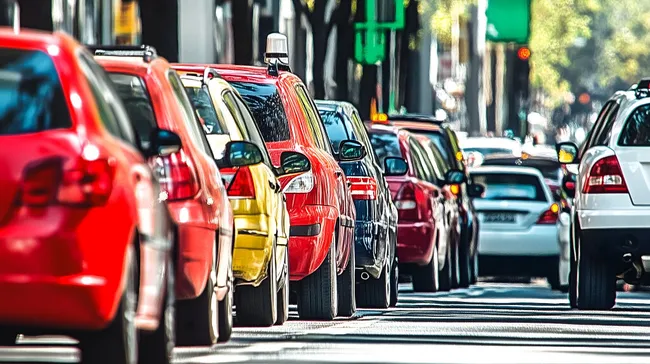 Städtischer Verkehrsstau mit bunten Autos