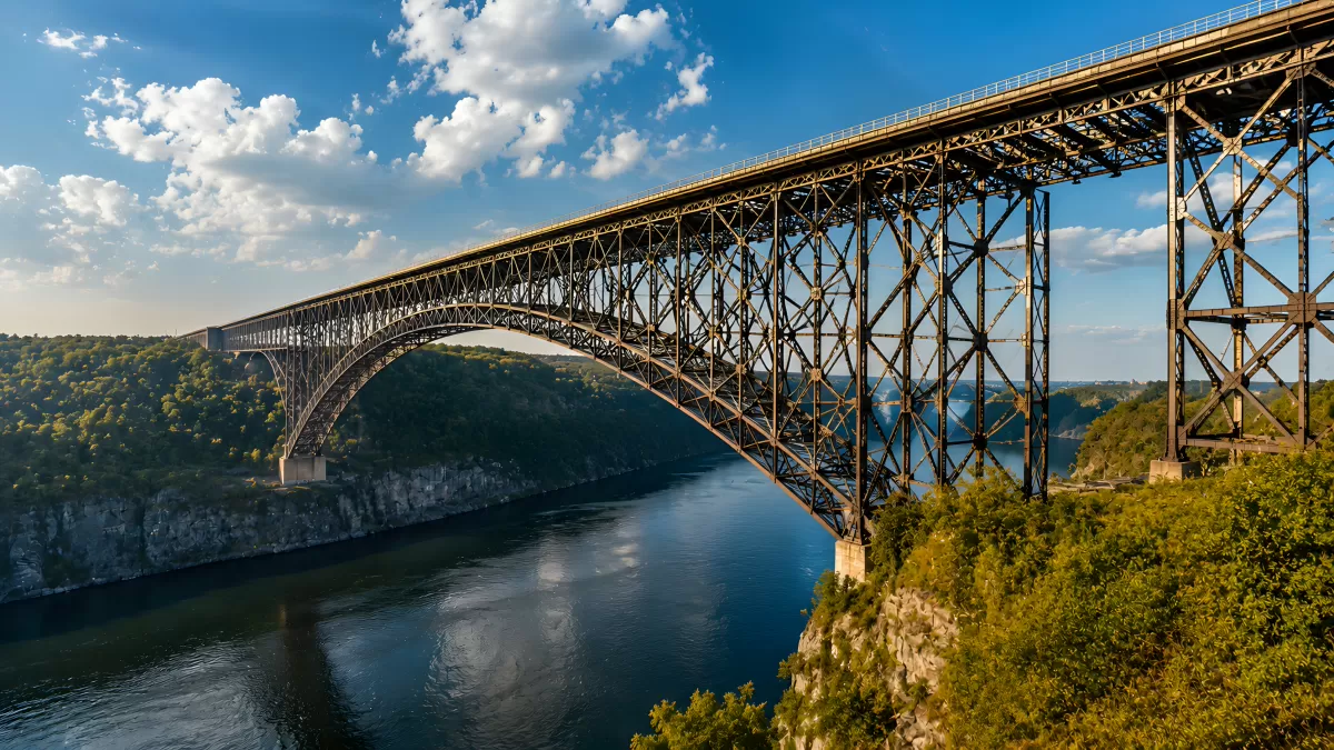 Stählerne Bogenbrücke über tiefen Flussgorge