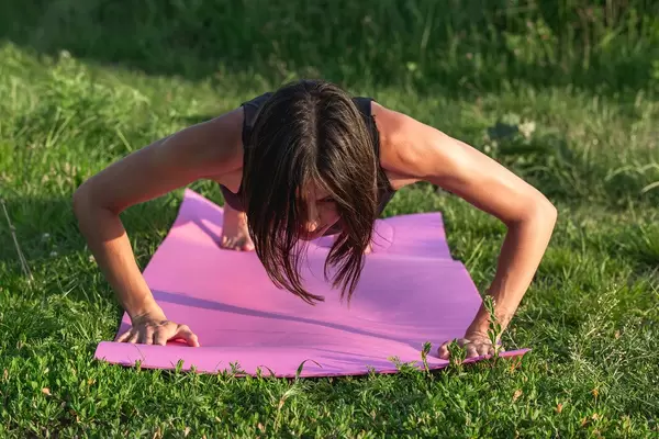 Staff pose - chaturanga dandasana in yoga, front view