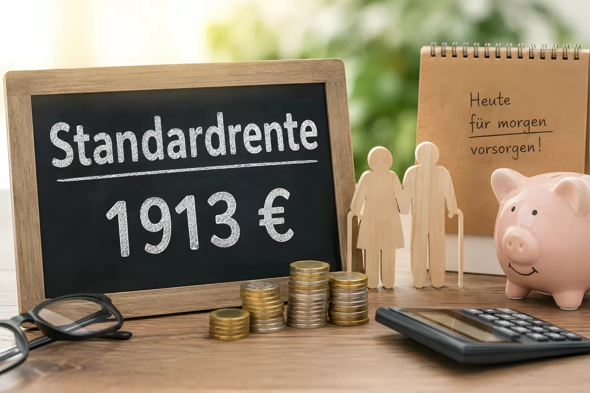 Standardrente 1913 Euro auf Kreidetafel mit Sparsymbolen