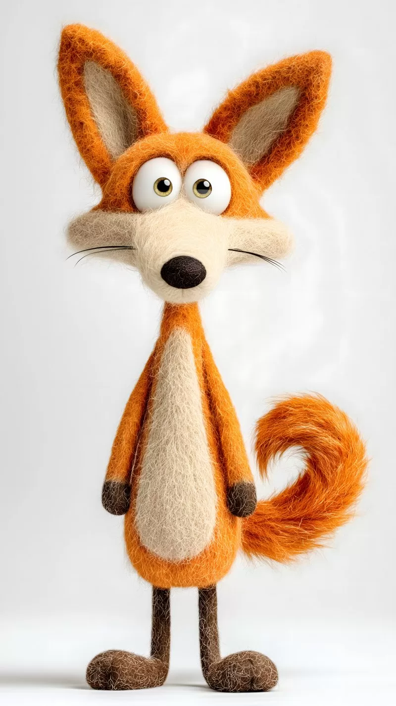 Standing plush fox with long ears on bright background