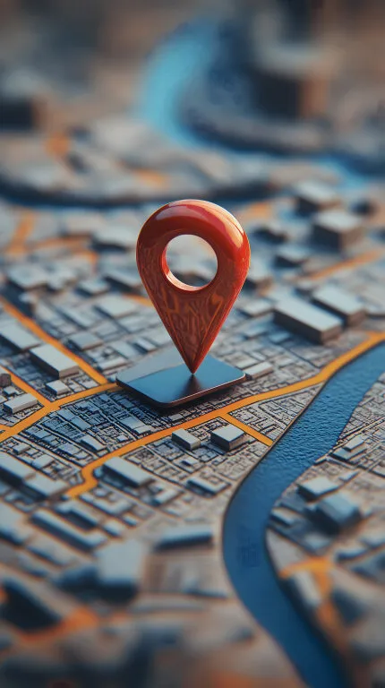 Standort-Marker auf detailreicher 3D-Stadtlandkarte