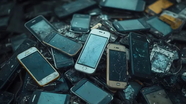 Stapel kaputter Mobiltelefone als Elektroschrott