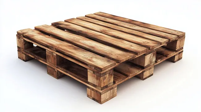 Stapel robuster Holzpaletten auf weißem Hintergrund
