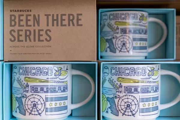 Starbucks' Chicago souvenir mugs from their "Been there series"
