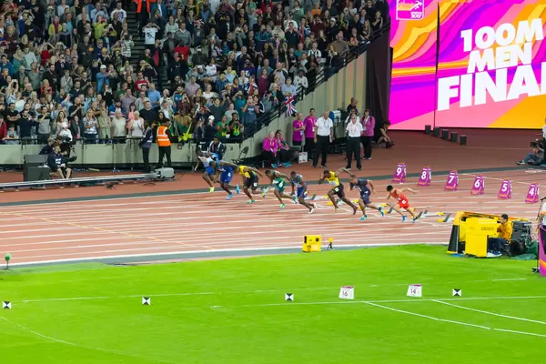 Start des 100m Vorlaufs mit Usain Bolt