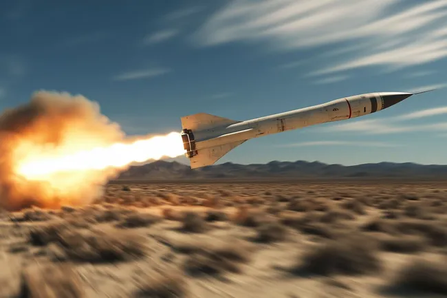 Start einer Rakete in der Wüste