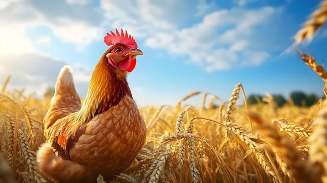Stattlicher Hahn in goldenem Weizenfeld