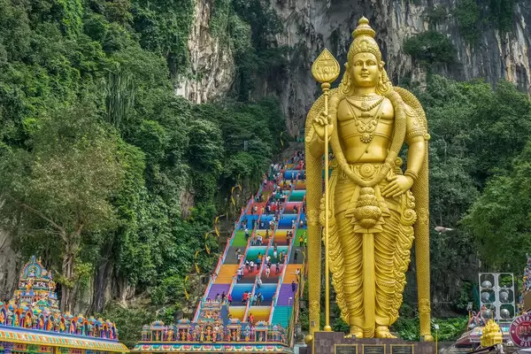 Statue and Colorful Stairs at Batu Caves in Kuala Lumpur