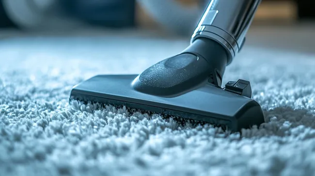 Staubsauger auf flauschigem Teppich für sauberen Arbeitsplatz