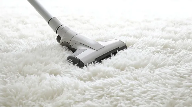 Staubsauger reinigt weichen, flauschigen Teppichboden