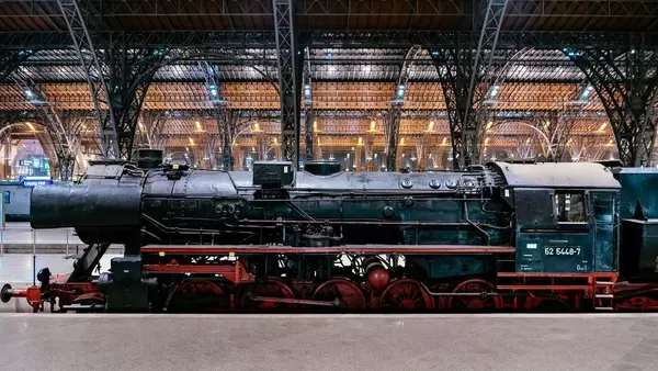 Steam locomotive of German Reich Railway at Leipzig station