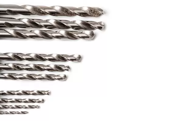 Steel drill bits for drill on white background