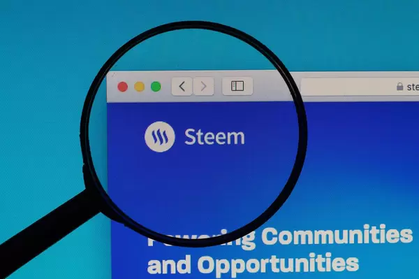 Steem logo under magnifying glass