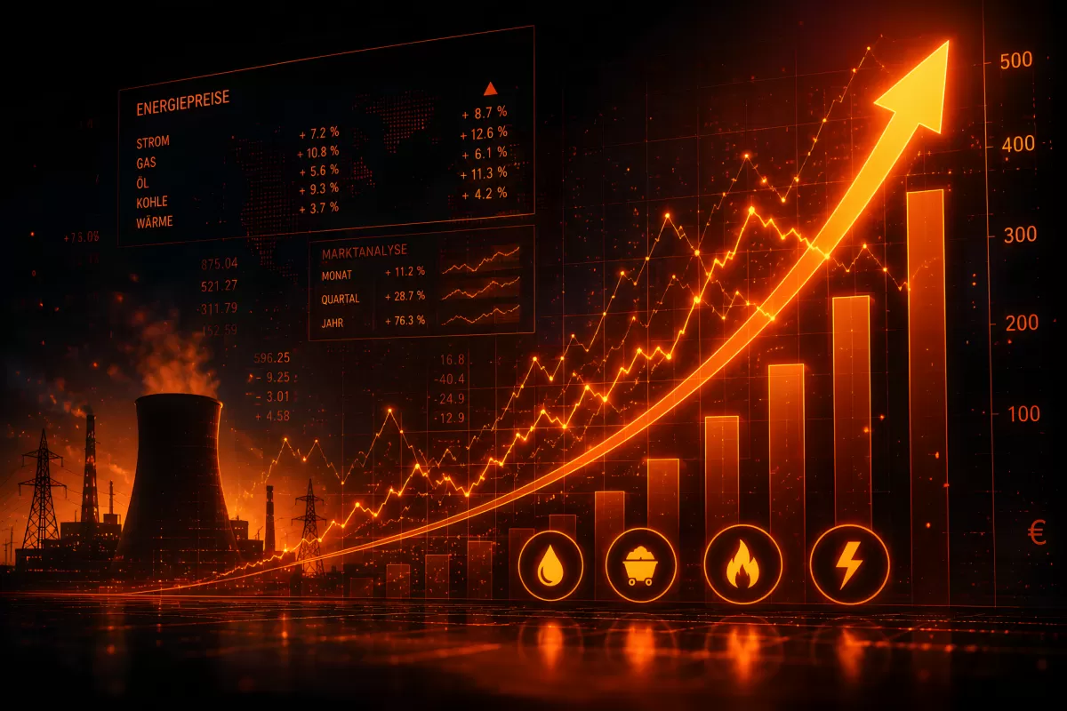 Steigende Energiepreise – Grafik mit Balken und Kurve