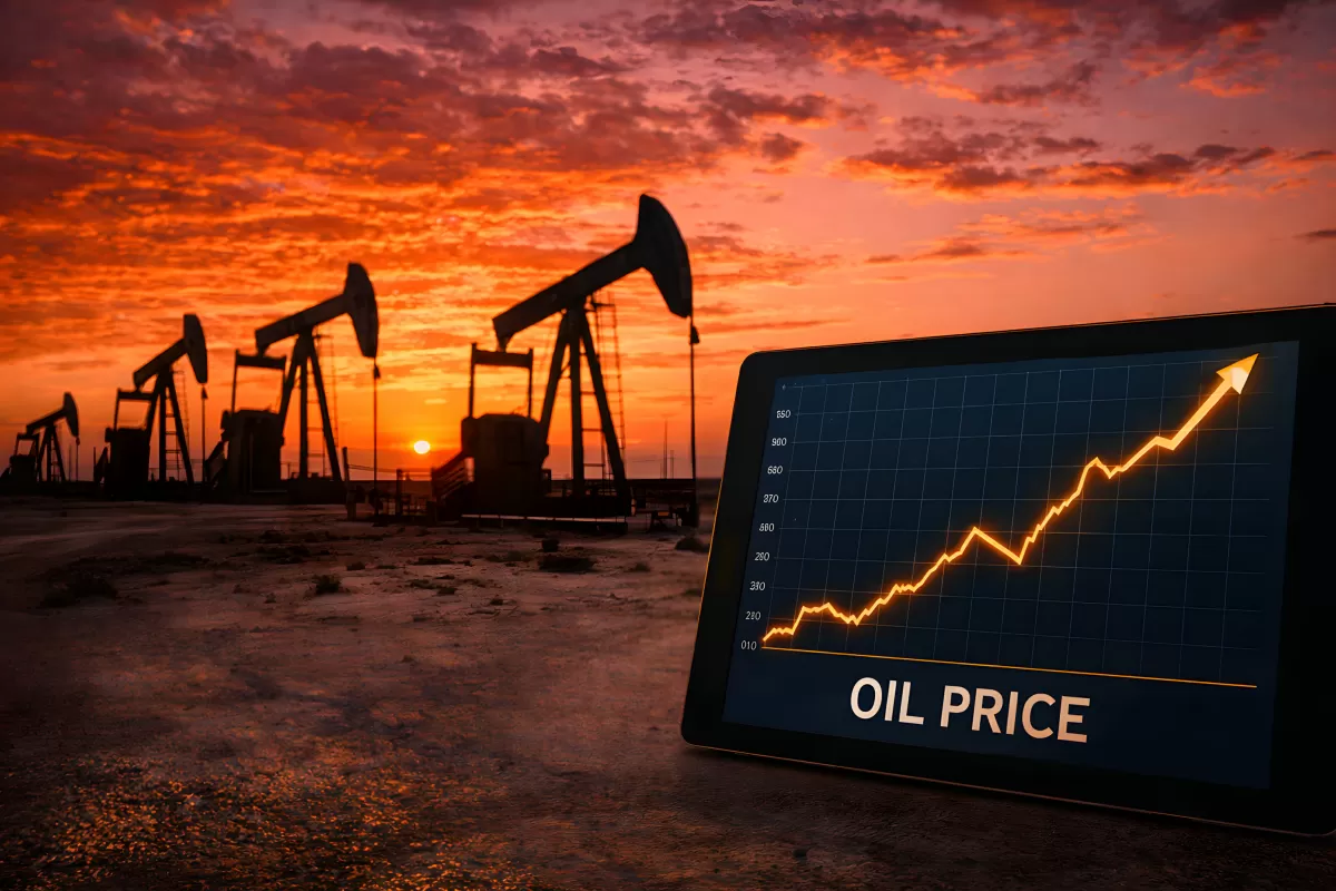 Steigender Ölpreis: Sonnenuntergang über Ölpumpen