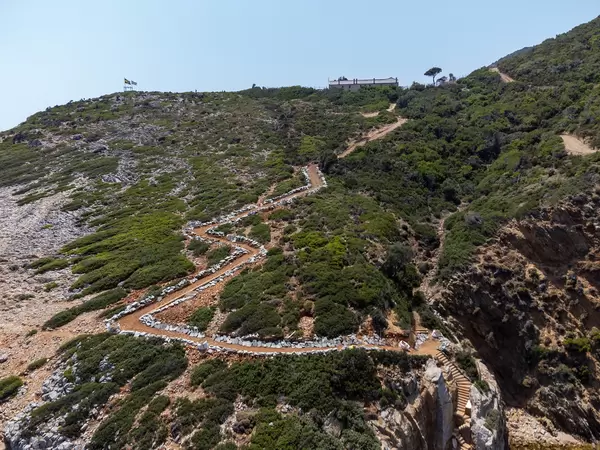Steps and path under the sun climbing up the hill to the Monastery on Kyra Panagia, Alonnisos