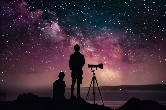 Sternenhimmel mit Silhouetten von Beobachtern