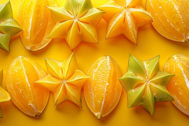 Sternförmige Zitrusfruchtscheiben auf gelbem Hintergrund