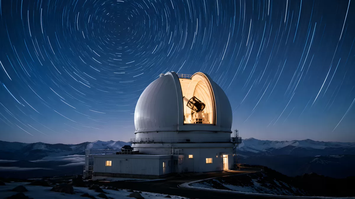 Sternspuren über geöffneter Observatoriumskuppel bei Nacht — Bild kostenlos herunterladen