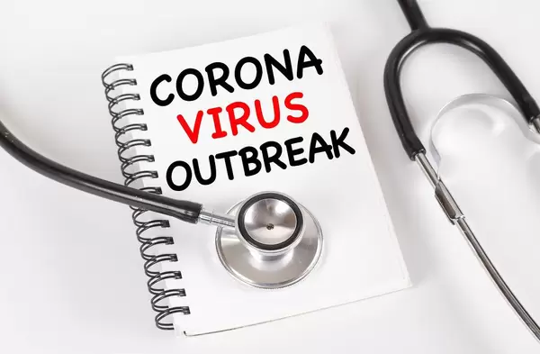Stethoscope with notebook and Corona Virus Outbreak text