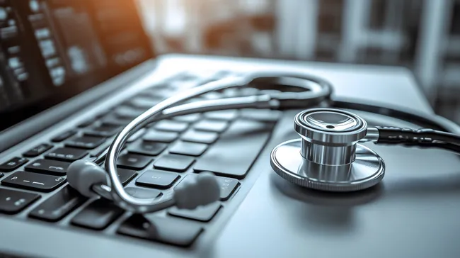 Stethoskop und Laptop für moderne Arztpraxis