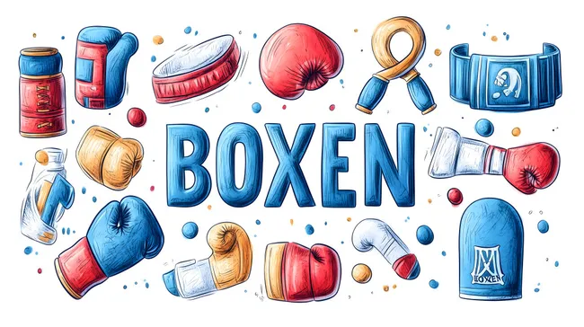 Stilisierte Box-Ausrüstung mit typografischer Gestaltung