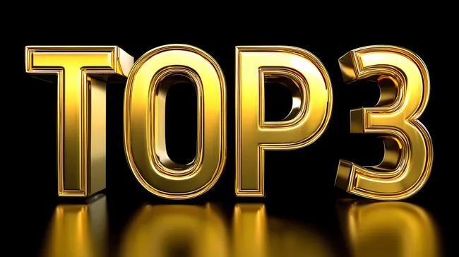 Stilisierte goldene Top-3-Schriftzüge auf schwarzem Hintergrund