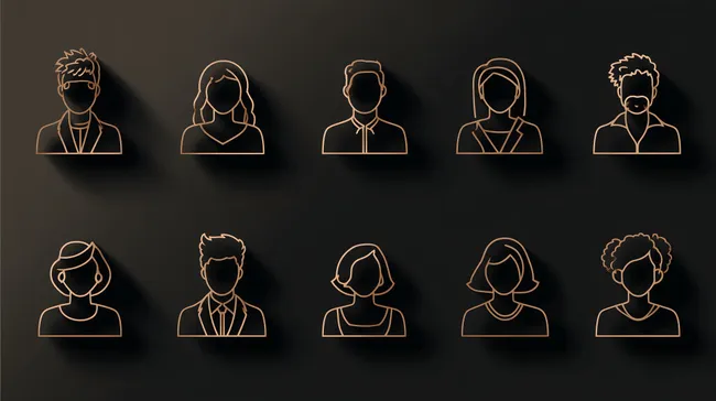 Stilisierte Nutzer-Avatare in goldener Linienkunst