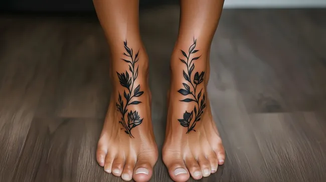 Stilvolle Blumen-Tattoos an weiblichen Füßen