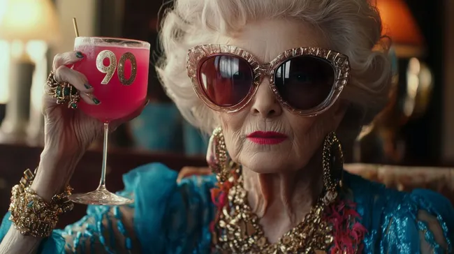 Stilvolle Dame mit Cocktail und Sonnenbrille