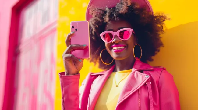 Stilvolle junge Frau mit Afro-Frisur und Sonnenbrille