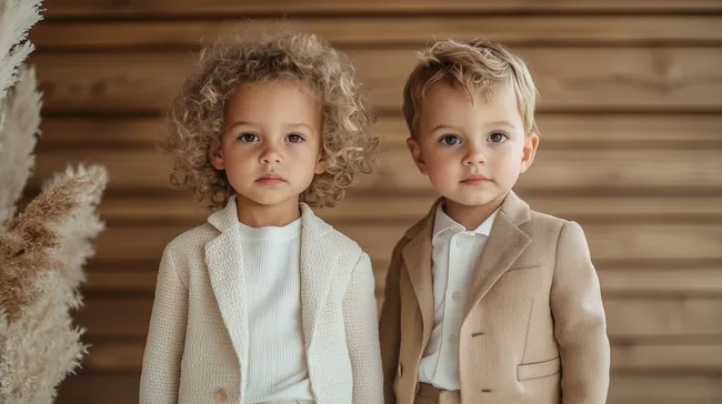 Stilvolle Kinder in neutraler Winterbekleidung