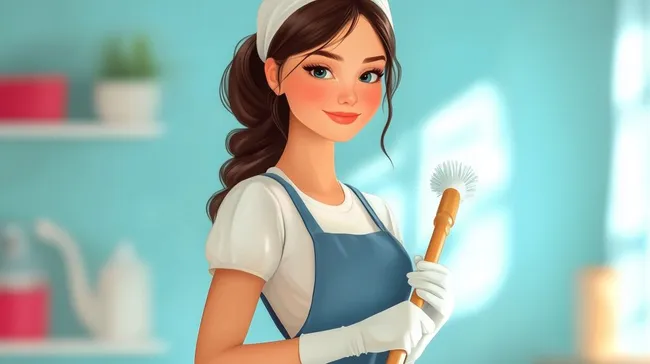 Stilvolle Reinigungskraft mit Bürste in moderner Küche